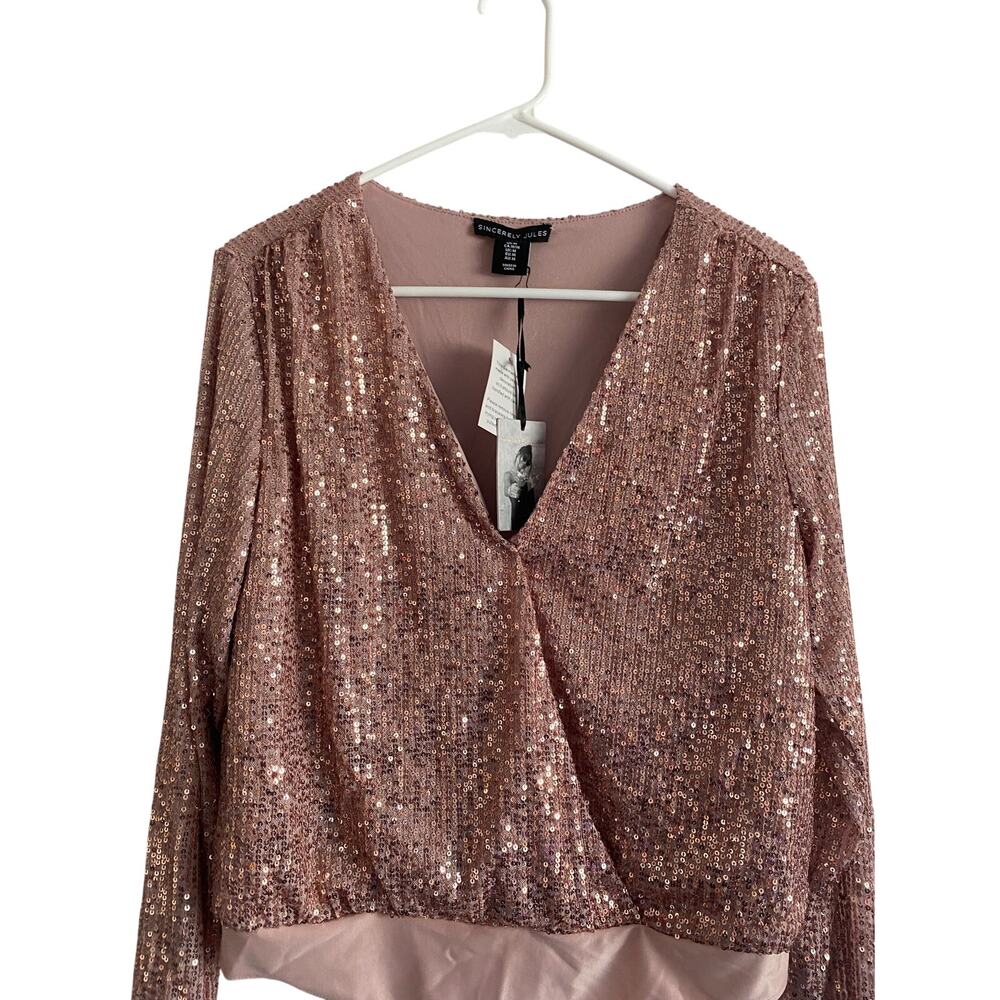 Sincerely Jules Pink Sequin Bodysuit NEW M - Picture 2 of 5